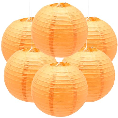Ruidee 6 Stücks Papierlaterne Rund Lampenschirm Hochtzeit Party Dekoration Papierlampen für Hochzeit Party Geburtstage Dekoration（Orange）