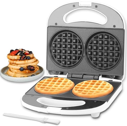 SugarWhisk Mini Waffeleisen Kinder, Doppelwaffeleisen, Kleines Waffeleisen mit Antihaftbeschichtung, Mini Waffle Maker, für Familienfeiern, Kindergeburtstage, Ostern oder Weihnachten, Weiß