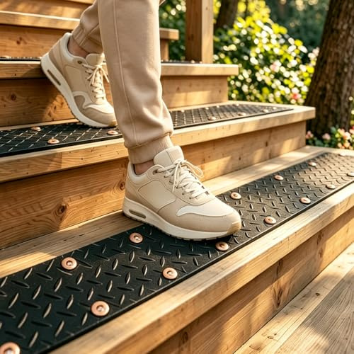 Outdoor Rubber Non-Slip Strips for Wooden Stair Tread,Anti Slip Safety Mats for Wooden Steps.(2 Packs,with Screws and Washers Included)