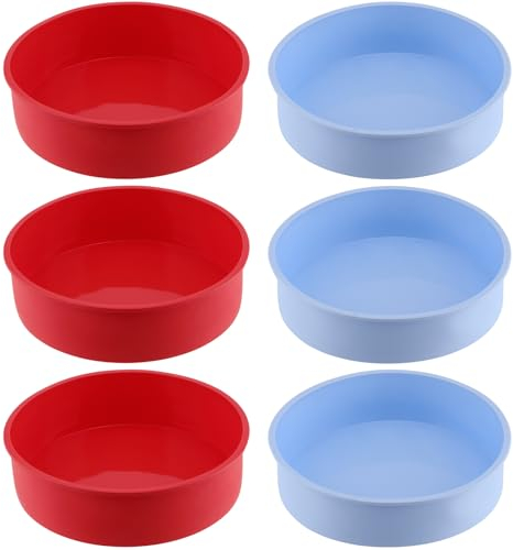 MAHIONG 6 Pcs 8 Inch Silicone Cake Tins, 20cm Non-Stick Cake Baking Pans, Quick Release Round Silicone Cake Mould for Cheesecakes, Brownies, Muffins