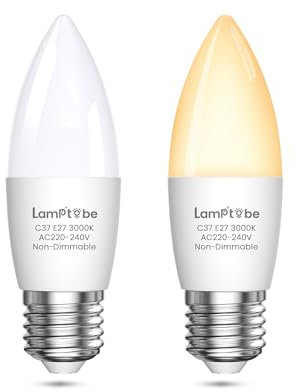 Lamptobe Candle E27 Screw Bulb, Large Screw in Light Bulb E27 LED Bulb, Non-dimmable 7W C37 ES Candle Light Bulbs for Chandelier and Ceiling Pendant, Warm White 3000K, 2-Pack