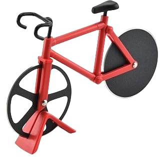 Bicycle Pizza Cutter Wheel Stainless Steel Bike Pizza Knife Slicer Non-Stick Dual Cutting Wheels Pizza Cutter Kitchen Gadgets (Red)