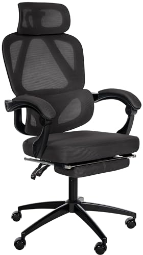 CLP Bürostuhl Gander Ergonomisch I Verstellbare Kopfstütze I Fußstütze, Lendenwirbelstütze, 360° Drehstuhl I 135° Kippfunktion, Farbe:schwarz