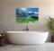 Wallario wasserfestes Poster selbstklebend 61 x 91,5 cm, Grüner See in den Anden mit Spiegelung im Wasser, Badezimmerposter Spritzschutz mit Hochglanzoberfläche in Glasoptik