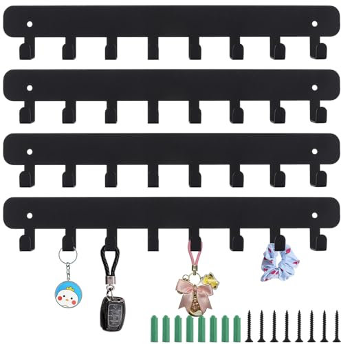 YOUNTHYE 4PCS Key Holder for Wall, Black Key Hooks Wall Mounted Key Rack with 7 Hooks and Screws, Heavy Duty Key Hangers for Wall Decor, Bedroom, Kitchen, Living Room