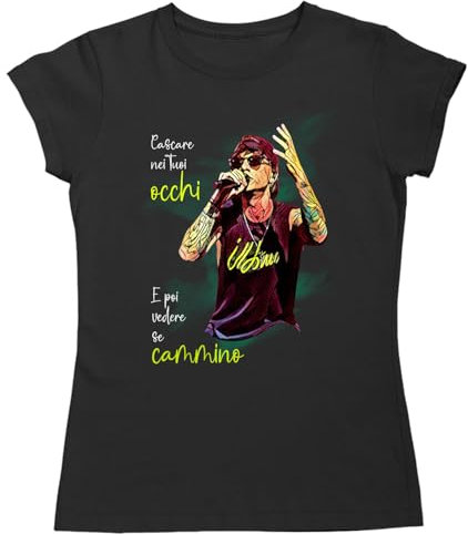 T-Shirt con Stampa e Citazione Frase Canzone Cascare nei Tuoi Occhi - Idea Originale per i Veri Fans - la più Bella Musica Italiana sulla Tua Maglietta!!