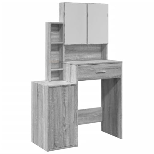 vidaXL Schminktisch, Frisiertisch mit Spiegel Schrank, Kosmetiktisch mit Stauraum, Frisierkommode für Schlafzimmer, Modern, Grau Sonoma-Eiche