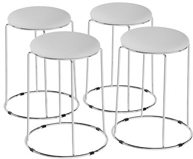 GOLDFAN Grau Rund Barhocker Rückenfreier Sitzhocker Pu-Leder mit dickem Kissen Moderner Hocker Metall Chrom 4 Set fürs Schlafzimmer/Café/Bar, 31x31x47cm, 4PC
