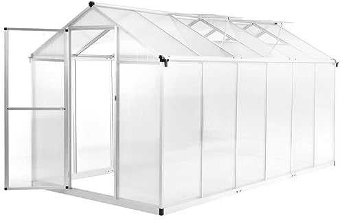 Gecheer Serre de Jardin 6,87 m² - Polycarbonate Double Paroi, Résistante aux UV, Isolation Thermique, Aluminium Robuste, Aération Optimale
