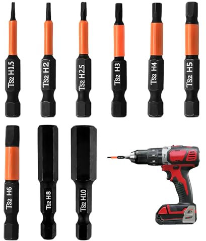 9Pcs Magnetic Allen Key Drill Bit Set, H1.5-H8 50mm Metric Inner Impact Driver Hex Head with 1/4 Inch Hexagon Shank S2 Steel Wrench Screwdriver Accessories Kit for Electric Manual Screwdrivers
