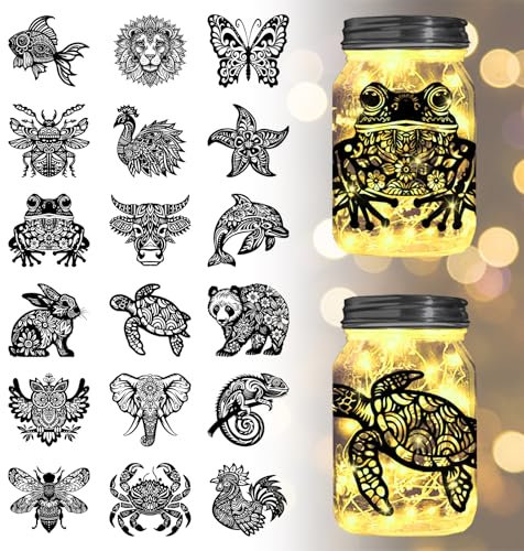 GLOBLELAND 18 Blatt Mandala Tiere Zum Aufreiben 3.9x3.6 Zoll Aufkleber Für Zuhause Elefant Rind Tasse Transferaufkleber Für Möbel Vasen Glasdekorationen Kunsthandwerk Dekorationen