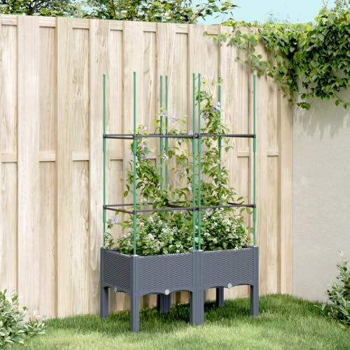 Baziroo Pot de fleurs d'extérieur avec treillis 80 x 40 x 142,5 cm - En polypropylène - Pour jardin, terrasse, jardin - Gris