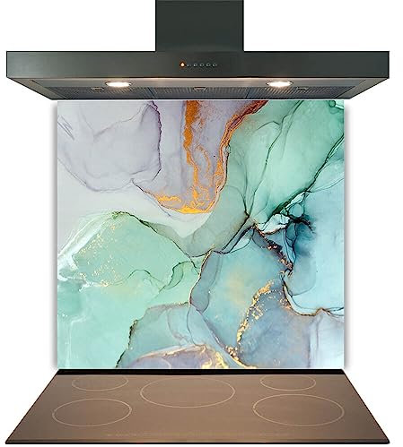 Kitchen Glass Splashback Heat Resistant Toughened Glass - Gold Aqua Design - 60cm (w) x 70cm (h)