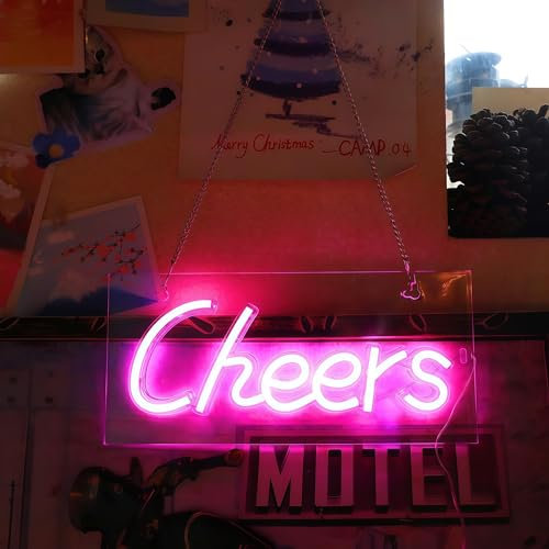 Cheers Neon Light Sign Pink - LED Neon Bar Signs Battery/USB Powered Neon Lights for Bedroom, Wall, Party, Room, Homebar Decor, Gifts