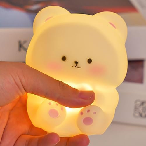 GZWY Bear Nachtlicht, Nachtlicht Kinder Nachtlampe, Vinyl Nachtlicht für Kinderzimmer Schlafzimmer Wohnzimmer, USB-Aufladbar LED Nachttischlampe Zimmer Deko Geschenk für Baby Mädchen Frauen (A)