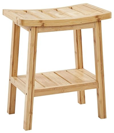 Beliani Bad Beistelltisch Hocker mit Ablage Bambusholz Hellbraun 39x25 cm modern Tremont