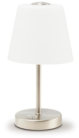 KHG LED-Tischleuchte in Nickel-Matt mit Alabasterglas-Schirm - 3-Stufen-Touchdimmer für individuelle Helligkeit - Energieeffizient & langlebig - 25,5 cm Höhe - Ideal für Nachttisch & Schreibtisch