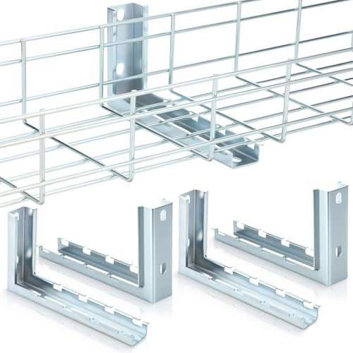 Zonon 4pcs 8” L Type Bracket Wire Mesh Cable Tray L-Shaped Wall Bracket Zinc Plated Wire Mesh Tray Cable Management Rack Cords Organizer Cable
