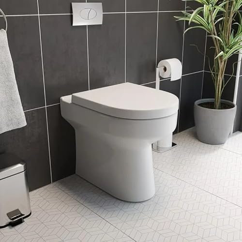 Affine® Tivoli Modern Bathroom Cloakroom Back to Wall BTW Rimless Toilet Space Saving WC Toilets, Soft Close Top Fix Seat, D Shape Pan, Ceramic, White Gloss