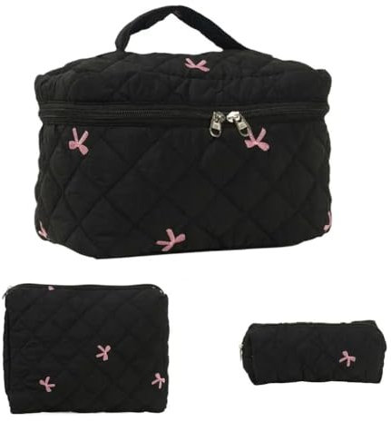 Fegtrtyoa Gesteppte Make-Up-Tasche, 3-Tlg. Kulturbeutel-Set mit Großer Kapazität, Tragbare Kosmetiktasche mit Reißverschluss für -Organizer