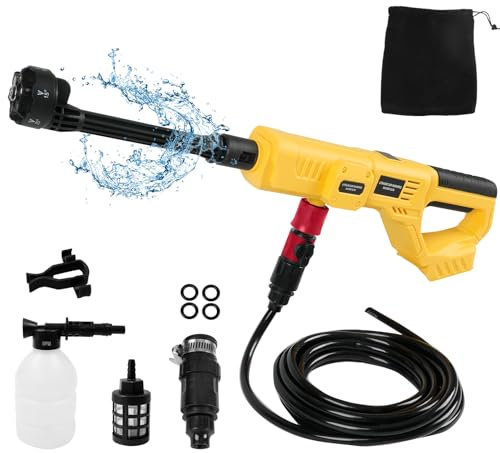 Cordless Pressure Washer Fit for DeWalt 20V Battery, 21000RPM 1000PSI Portable Handheld Power Washer with 6-in-1 Nozzle & Foam Pot & Water Hose, for Car Floor Garden Wall Cleaning (No Battery)