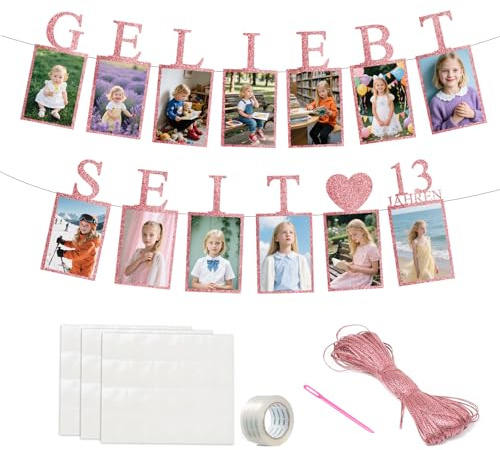 Cadimus Deko 13 Geburtstag Mädchen Girlande,13. Fotogirlande Geburtstagsdeko,Roségoldenes Fotobanner,Du Wirst Geliebt Seit 13 Jahren,Foto Banner 13 für Geburtstagsfeier Teenager