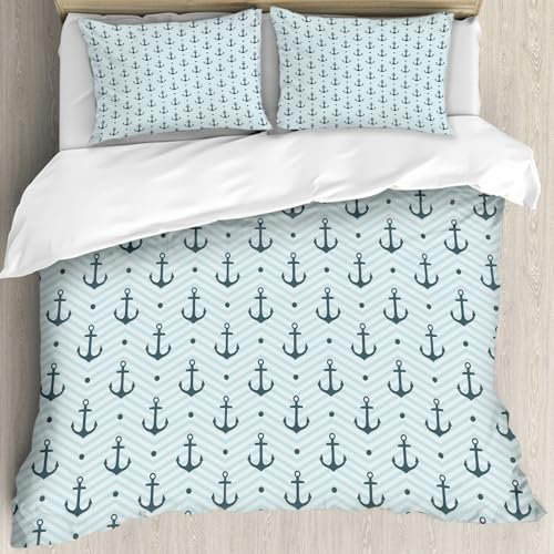 MJNLYDAO Bedding duvet set Reversible soft print set Hypoallergenic glue cover Bedding kit with 2 pillowcases,Anchors Zigzag Chevron Background Abstract Waves Monochromatic Work,178x208cm