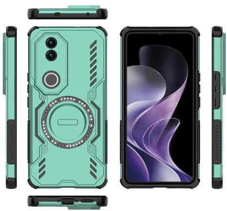 Custodia posteriore per smartphone Compatibile con Vivo V50 5G (versione estera) Custodia robusta antiurto, rigida, sottile e solida con supporto for la ricarica wireless. Pacchetti di cover(Ye?il)