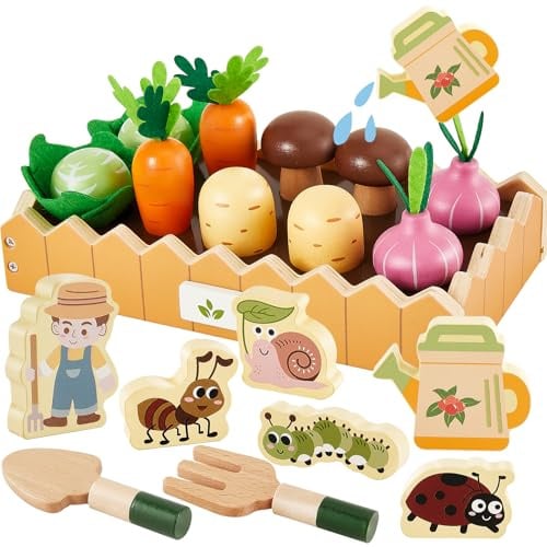 HERSITY Lebensmittel Spielzeug Holz, Steckspiel Kinder 2 Jahre Bauernhof