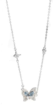 Tolldek Echt Goldschmuck Halskette Damen 9 Karat Weißgold 375, Damenkette Anhänger Schmetterling mit Topas Marquiseschliff Blau, 9K Gold Ketten für Frauen, 40+5