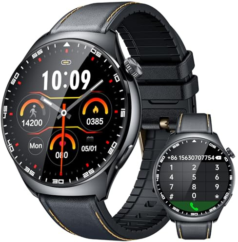 Orologio Smartwatch Uomo Fitness con Chiamata: 1.46 Rotondo Smart Watch Bordi Ultrastretti Bluetooth 5.3 Sport Tracker Compatibile Android e ios Contapassi Misuratori di Sonno SpO2 IP68 Impermeabile