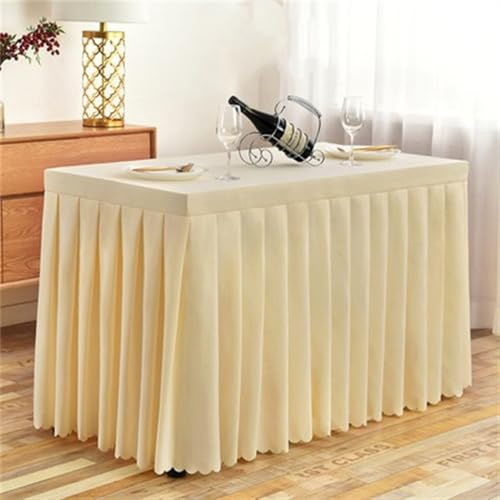Cache-sommier en polyester beige pour salle à manger, mariage et événements d'hôtel. Décoration de table élégante et durable 60 x 120 x 74 cm.