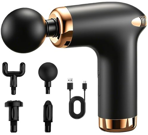 Massagepistole, Muskel Percussion Massagegerät, Leise Elektrische Massagepistole, 6 Geschwindigkeiten+4 Massageköpfe, Massage Gun für Schulter Körper Rücken Entspannung, (schwarz)