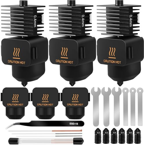 Lot de 3 Têtes d'impression Hotend A1 Mini/A1 Hotend, Accessoires pour Imprimante 3D, Avec Buse en Acier Trempé de 0,2/0,4/0,6 mm, Manchon en Silicone, Aiguille de Nettoyage, Clé, Pince à épiler