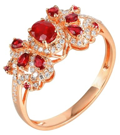 Lirzxin Verlobung Ringe Silber 925, Eheringe für Frauen Damen Elegante mit 0.62ct Labor Erstellt Rubin und Moissanit Freundschaftsringe Partnerringe Rosegold Gr. 61 (19.4)