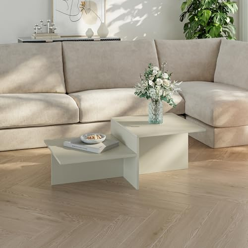 [en.casa] Couchtisch Taniena Wohnzimmertisch mit doppelter Tischplatte eckig Beistelltisch 100 x 55 x 35 cm Sofatisch Sandfarben