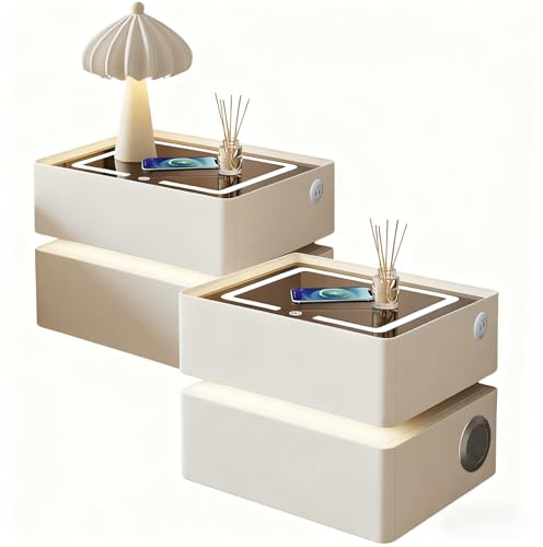 GXSDYYDS Nachttisch 2er Set, Nachtschrank mit LED-Beleuchtung und Bluetooth-Lautsprecher, Nachttisch mit 2 Schubladen, 2USB & 1Typ-C Anschlusse, Modern Beistelltisch, Automatischer Sensor