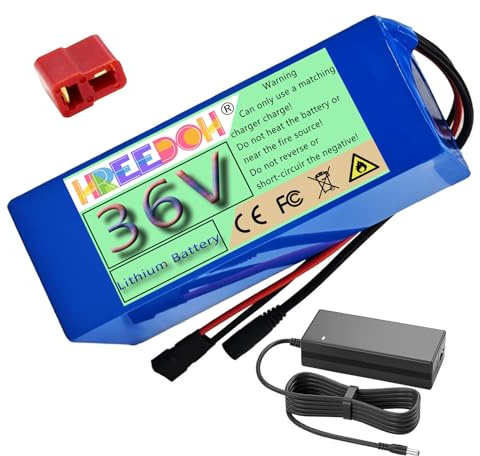 FREEDOH Batterie Lithium 36 V (5 Ah, 7,5 Ah, 10 Ah, 12,5 Ah, 15 Ah, 17,5 Ah, 20 Ah) en PVC pour Moteur de 0 à 720 W avec Chargeur,36v5ah