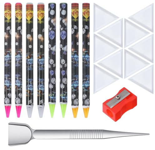 20Pcs Rhinestone Picker Tool Kit, 8 Self-Adhesive Wax Pencil for Rhinestones, 10 Rhinestone Trays, Nail Art Gem Dotting Crystal Pick up Tools with Pick up Tweezers Sharpener