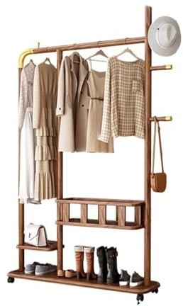 2WFYJNITP Cintre Porte-Manteau sur Pied en Bois Massif Multifonctionnel avec Support de Rangement Porte-vêtements Plusieurs scènes pour Le Bureau