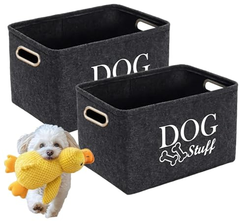 2PCS Dogs Toy Storage Baskets, Foldable Felt Durable Box Large Handles