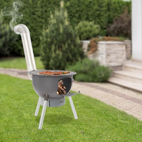 Poêle à bois portable - Four de jardin - Réchaud à bois multifonction - Avec bac récupérateur de cendres et trois tailles différentes - Anneaux de wok - Pour activités de plein air et pique-nique