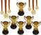 KSS 6 X Gold Pokal groß ca 10 cm und 6 X Medaille Gold mit schwarz rot Gold Band für Kindergeburtstag Party Mitgebsel Mitbringsel Verlosung Tombola kleine Preise usw...