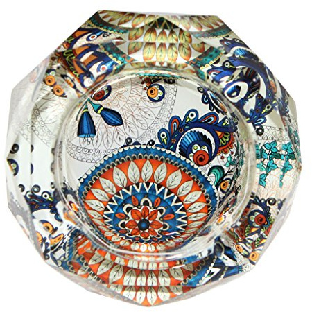 Winterworm 10CM Octagon Crystal Ashtray Business Ash Trays Non-Slip Mat Cigarette Ash Holder Gift for Dad Business Gift (Mandala)