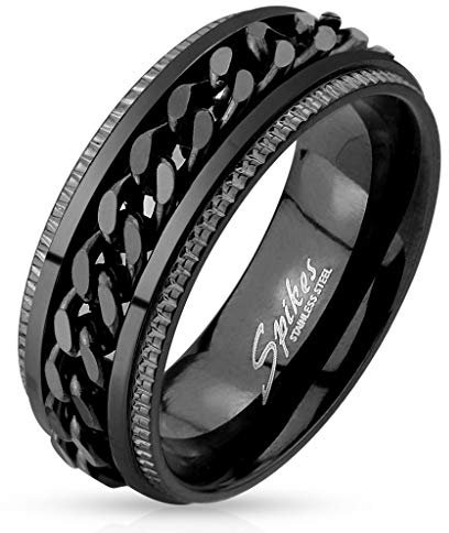 UrbanBijoux Bague Anneau Homme Acier plaqué Noire Chaine Centrale rotative Spin - 62