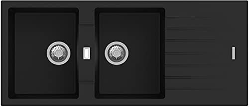 Évier encastrable 2 bacs 116 cm noir