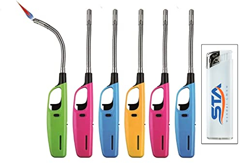 6 x Sturm Stabfeuerzeug Flexi 28,5 cm -V- Sturmfeuerzeug Feuerzeug BBQ Feuerzeug Kamin Feuerzeug + 1 gratis Feuerzeug