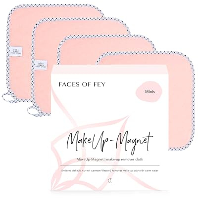 Make-Up-Magnet FACES OF FEY - Abschminktücher Mikrofaser - beidseitig verwendbare Gesichtsreinigungstücher - Make-Up-Entferner-Tuch waschbar und wiederverwendbar - 4er Pack 25x25cm