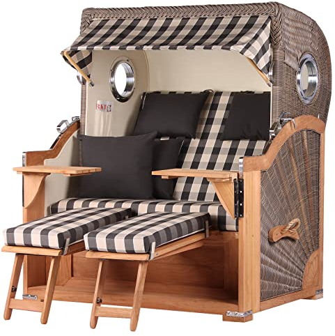bene living Strandkorb Königssee Ostsee Volllieger Teak Bullauge - PE grau - Modell 505