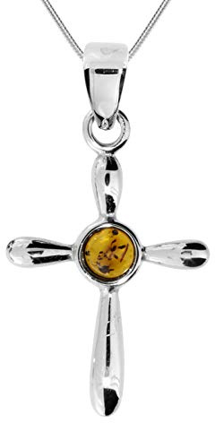 Kette mit Anhänger - Kreuz 24 x 16 - Silber 925/000 mit Bernstein